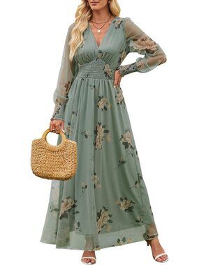 Elegant Floral Long Sleeve Maxi Dress for Fall Weddings & Special Events
